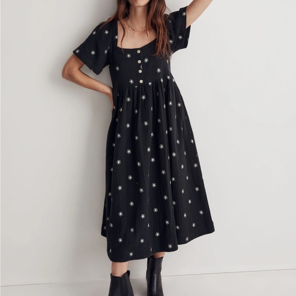 Daisy Embroidered Lightspun Square-Neck Midi Dress - Picture 1 of 10